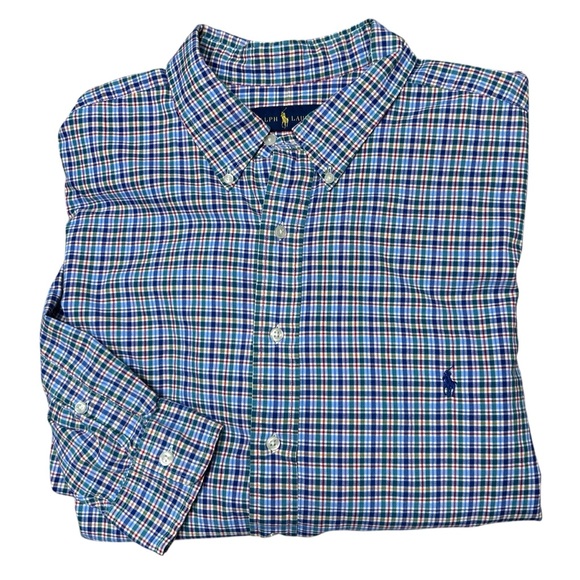 Ralph Lauren Other - Ralph Lauren men’s long sleeve blue plaid button down shirt size 2XB cotton logo